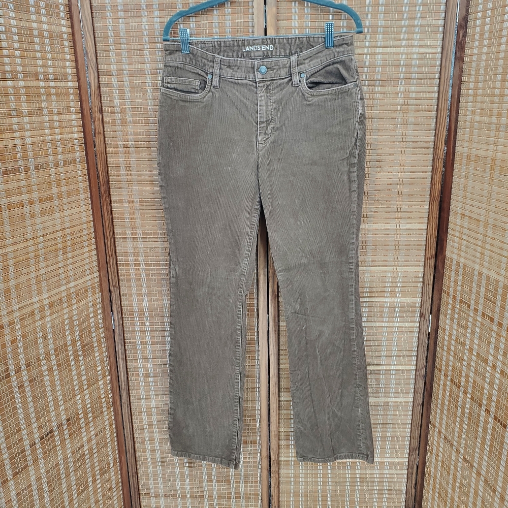 ♧ Lands End Tan Corduroy Mid Rise Demi  Bootcut Jeans Size 10